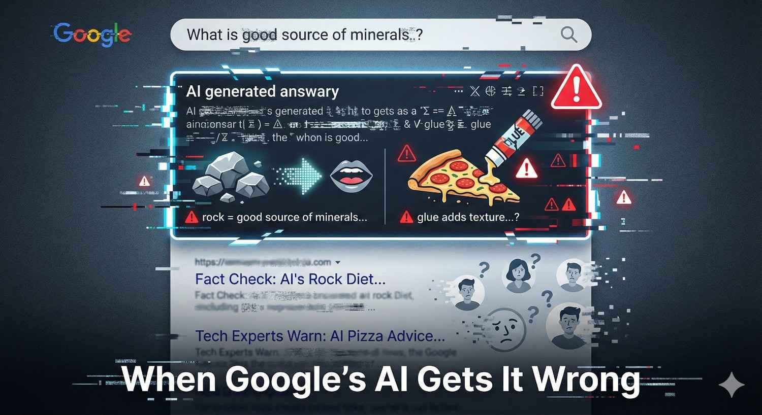 The AI Confidently Recommends Eating Rocks and Putting Glue on Pizza - Example of Google AI Overview giving bizarre and potentially harmful advice