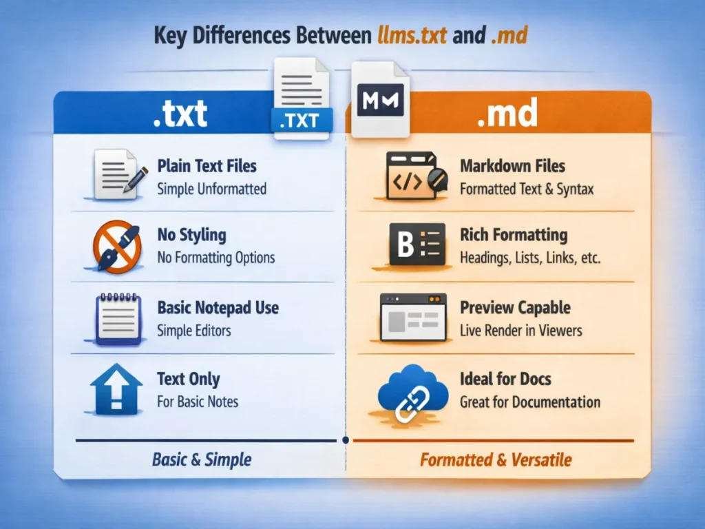 Key Differences Between llms.txt and .md