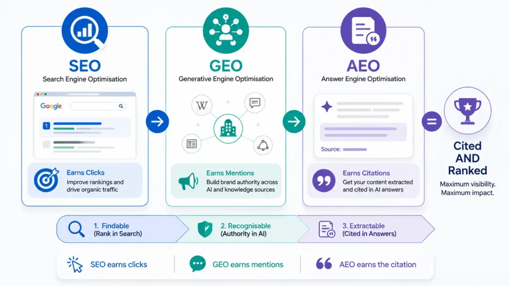 AEO, SEO, and GEO